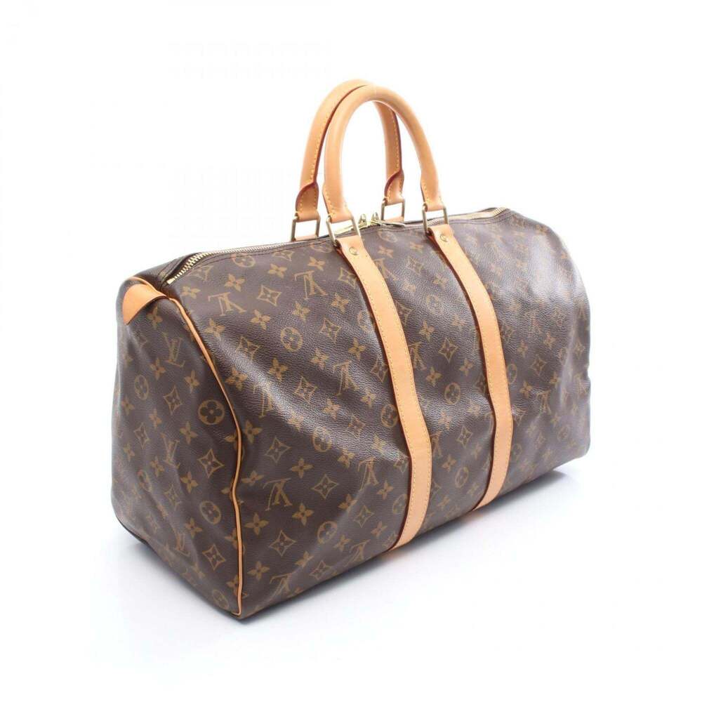 LOUIS VUITTON Authentic Brown Monogram Leather Keepall 45 Boston Bag - Picture 2 of 10